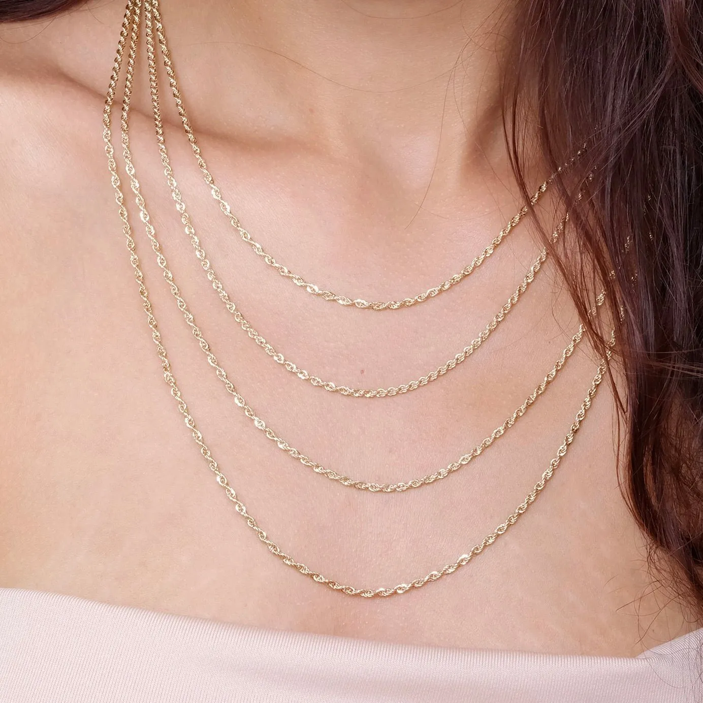 Classic Rope Chain Necklace in Solid 10k Gold