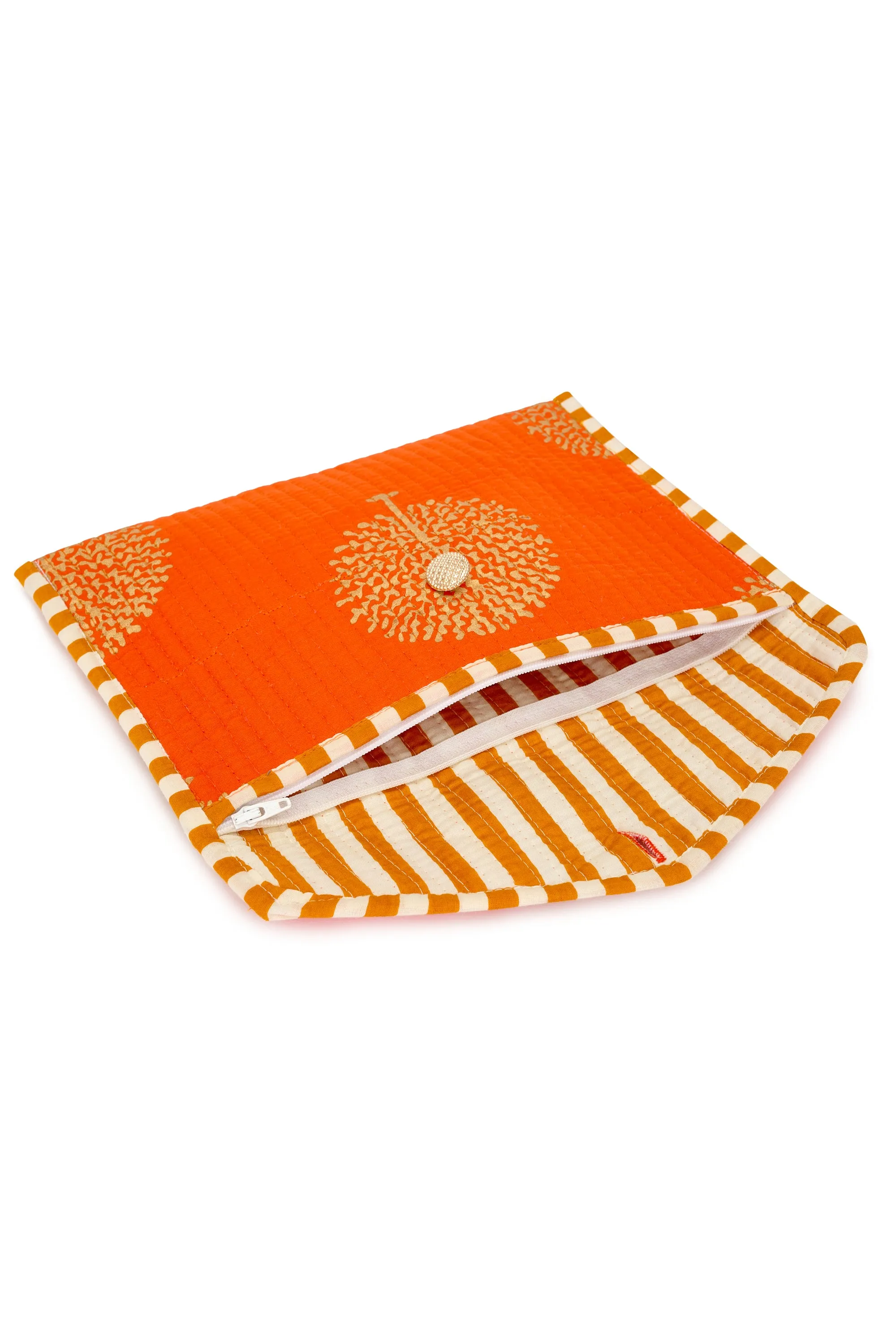 Cotton Clutch Bag In Tangerine & Gold