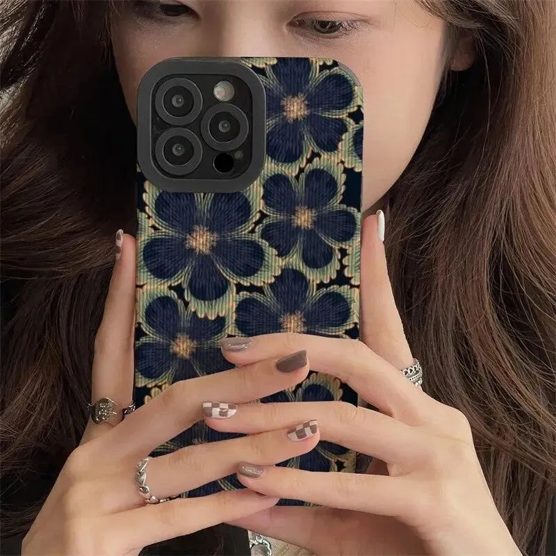 Cute Dark Graffiti Flower Phone Case for iPhone 14, 12, 11, 13 Pro Max, 14 Plus, 12, 13 Mini, 7, 8 Plus, X, XS Max, and XR