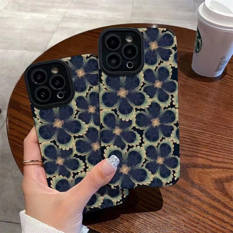 Cute Dark Graffiti Flower Phone Case for iPhone 14, 12, 11, 13 Pro Max, 14 Plus, 12, 13 Mini, 7, 8 Plus, X, XS Max, and XR