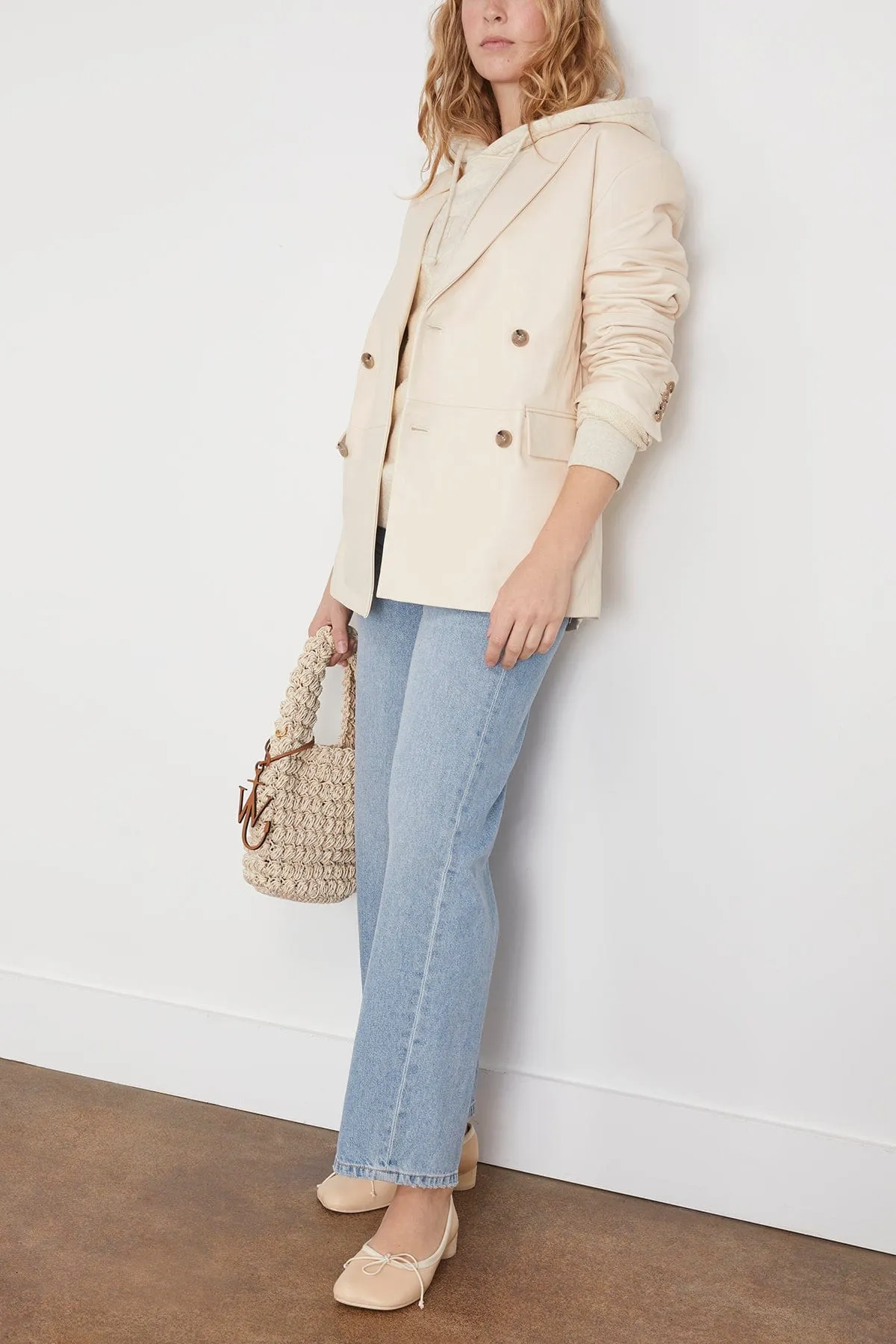 Davao Blazer En Cuir in Frost Ivory