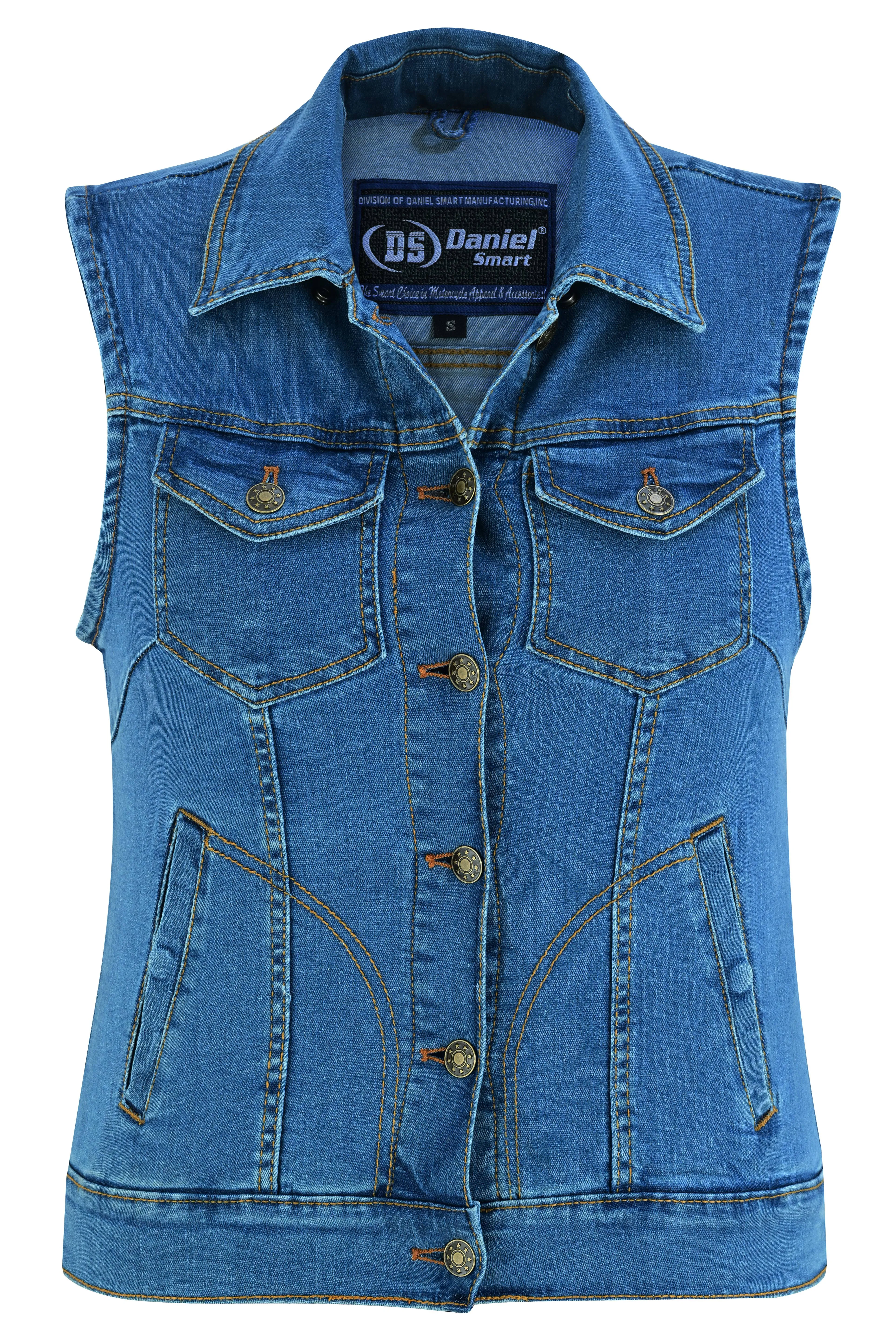 DM  Women's Blue Denim Snap Front Vest