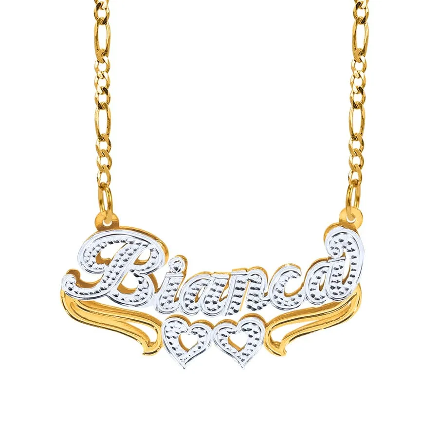 Double Plated Nameplate Necklace Bianca with Figaro chain