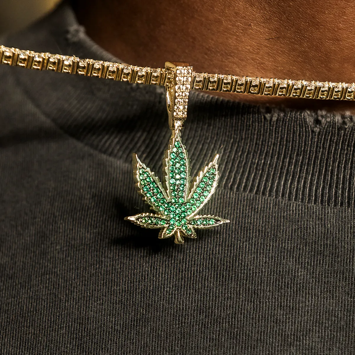 Emerald Weed Leaf Pendant