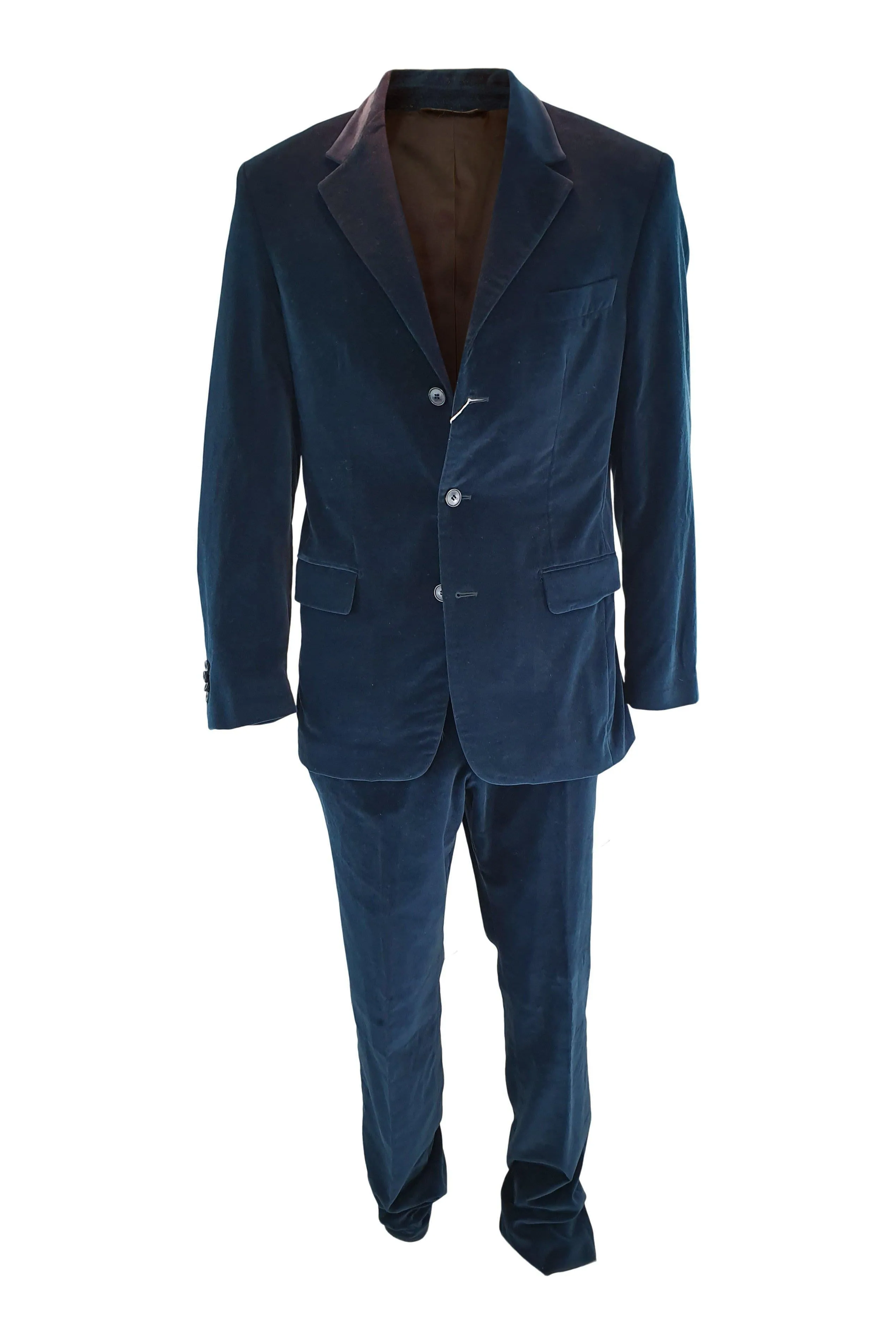 ERMANNO SCERVINO 100% Cotton Petrol Blue Silk Lined Two Piece Suit (IT 50)