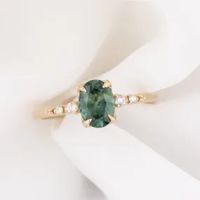 Estel Luxe Ring 1.2ct Peacock Green Montana Sapphire, 14k Yellow Gold (One of a kind)