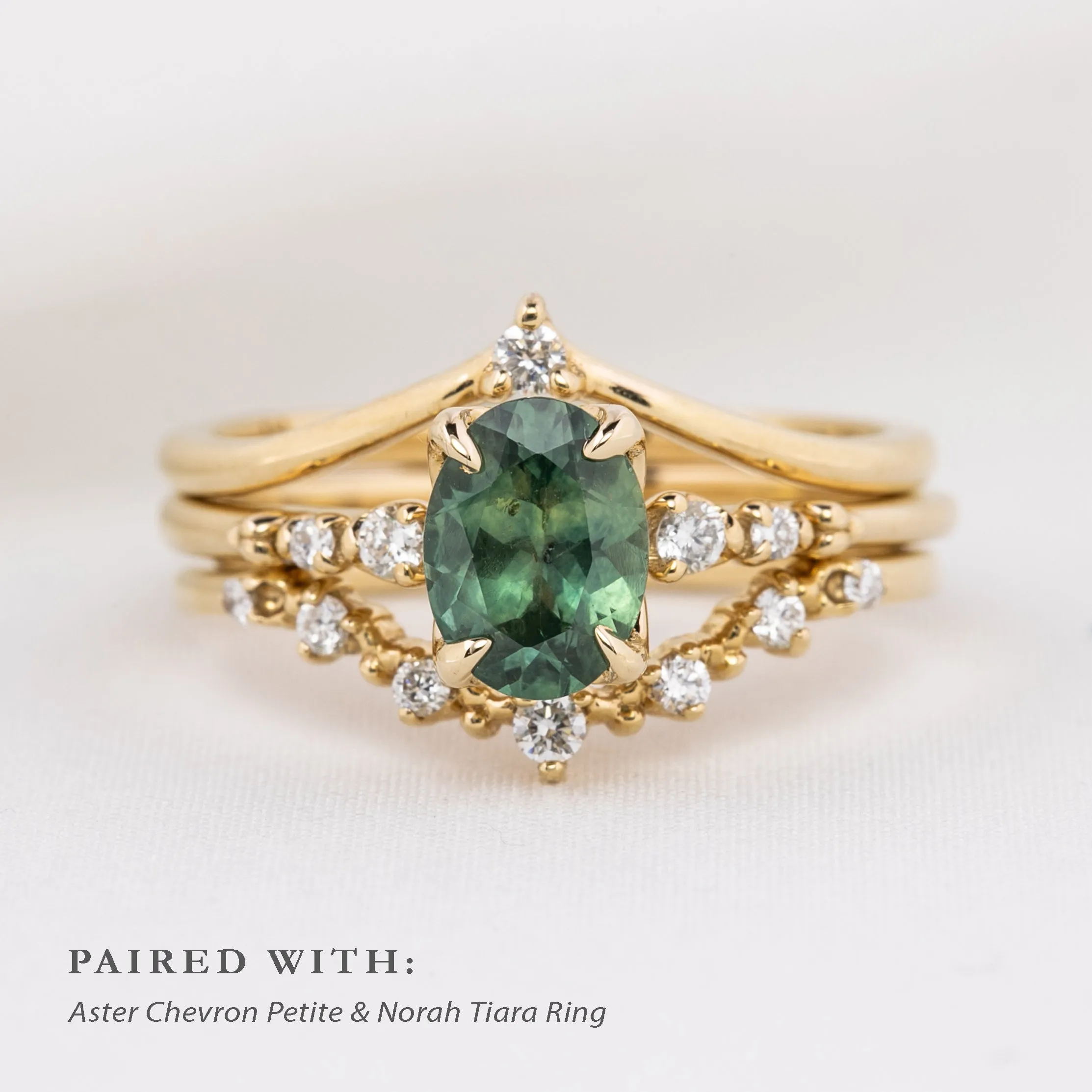 Estel Luxe Ring 1.2ct Peacock Green Montana Sapphire, 14k Yellow Gold (One of a kind)