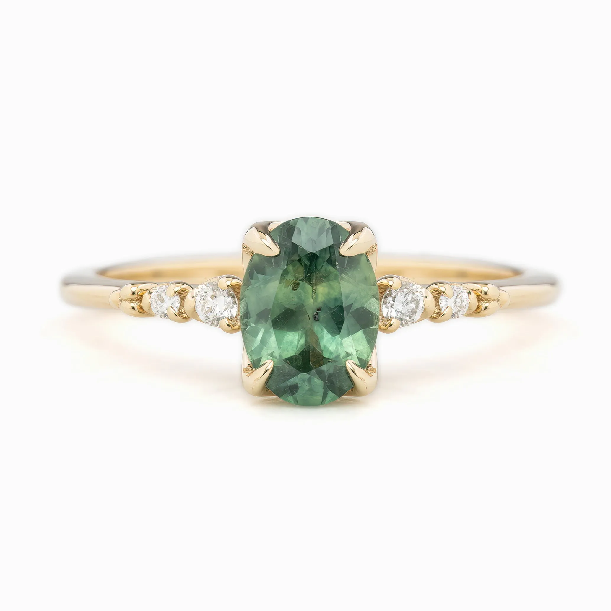 Estel Luxe Ring 1.2ct Peacock Green Montana Sapphire, 14k Yellow Gold (One of a kind)