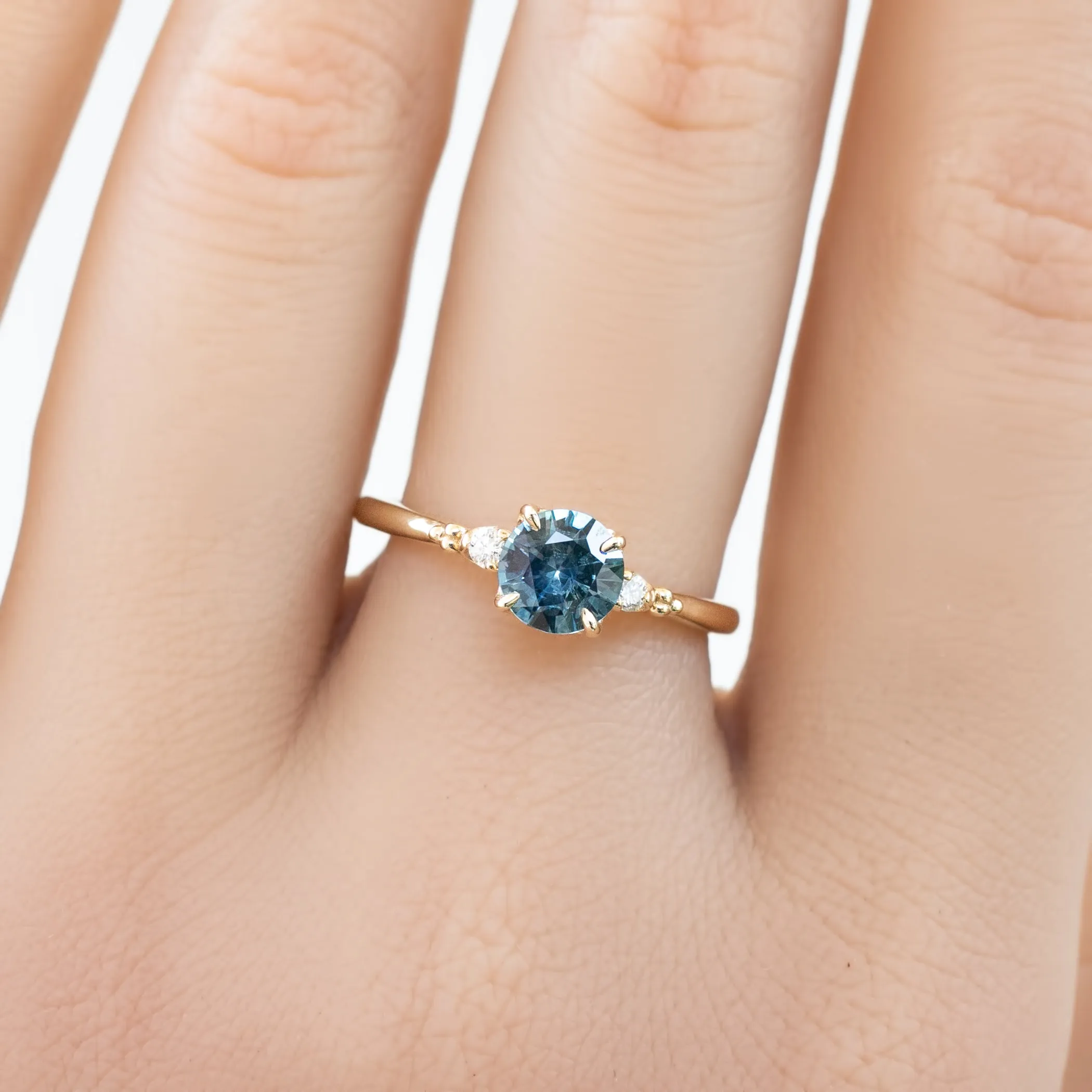 Estel Ring 0.79ct Blue Montana Round Sapphire, 14K Yellow Gold (One of a kind)