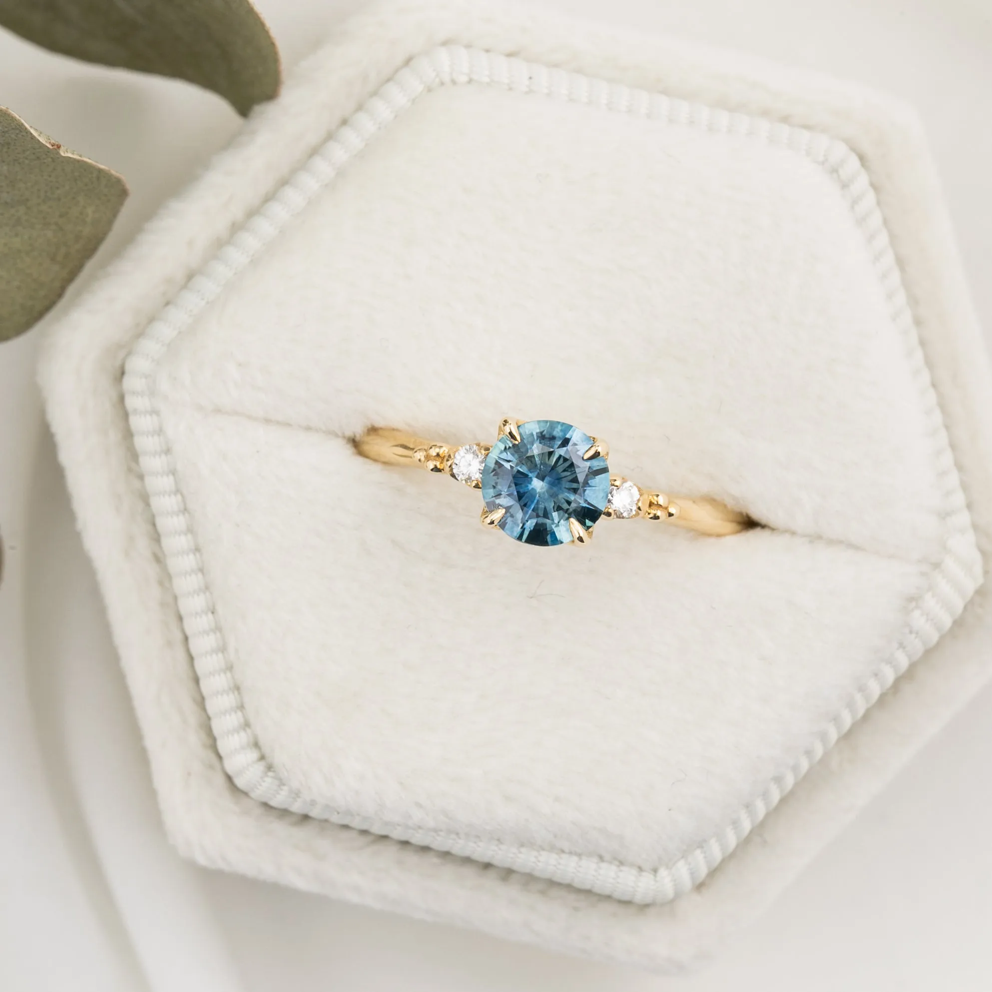 Estel Ring 0.79ct Blue Montana Round Sapphire, 14K Yellow Gold (One of a kind)