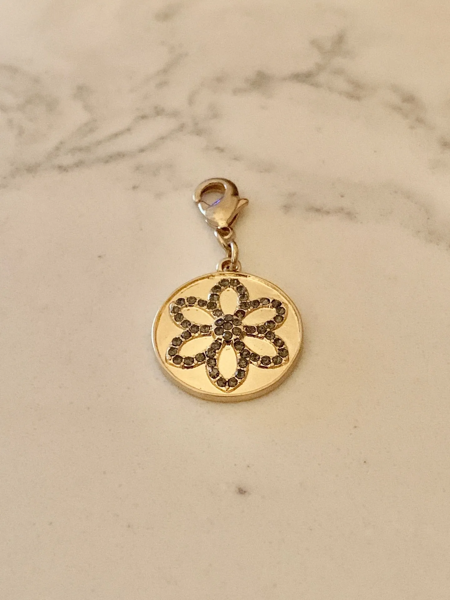 Etched Flower Stone Charm - Gold