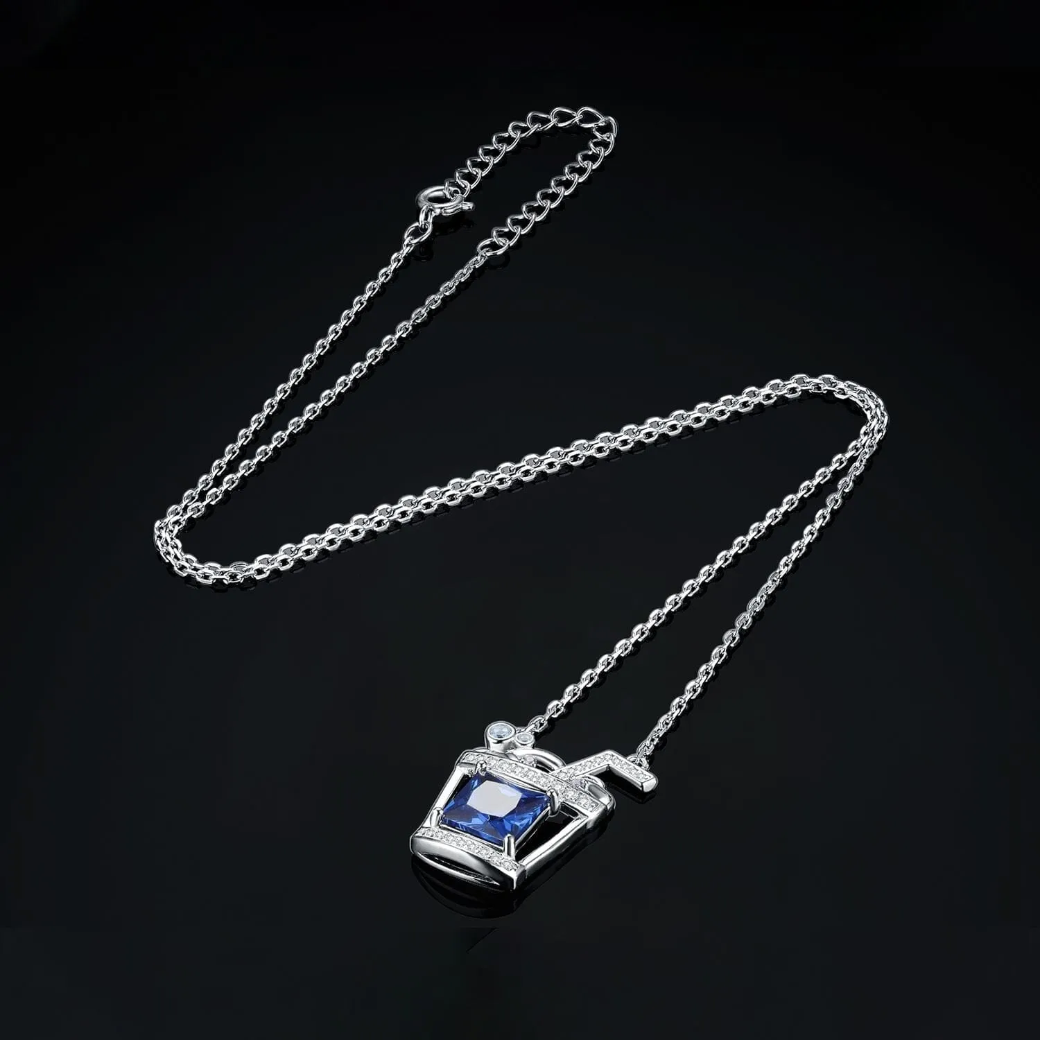 Fashion Ice Cold Drink 3.1ct Blue Sapphire Gemstone Necklace - 925 Sterling Silver