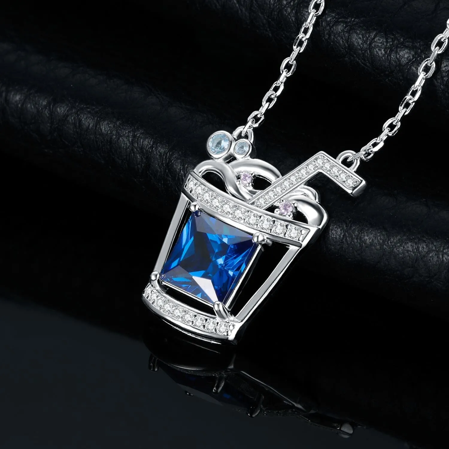 Fashion Ice Cold Drink 3.1ct Blue Sapphire Gemstone Necklace - 925 Sterling Silver