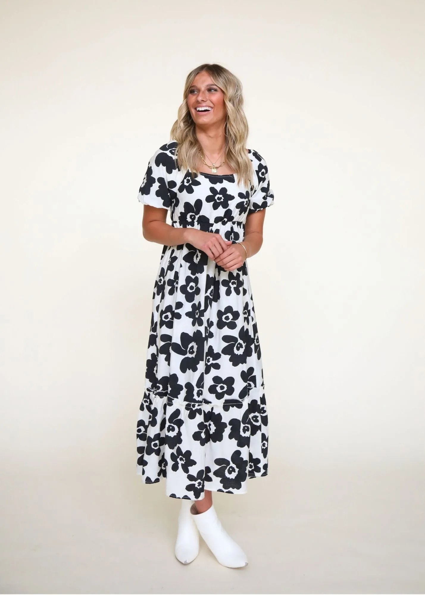 Feeling Pretty Printed Woven Bubble Sleeve Maxi Dress (RESTOCK)