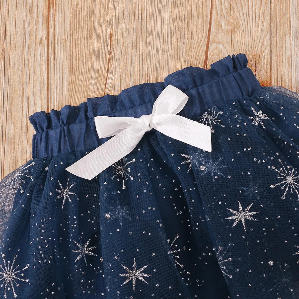 Flying Sleeve Patchwork Snowflake Mesh Skirt Suit