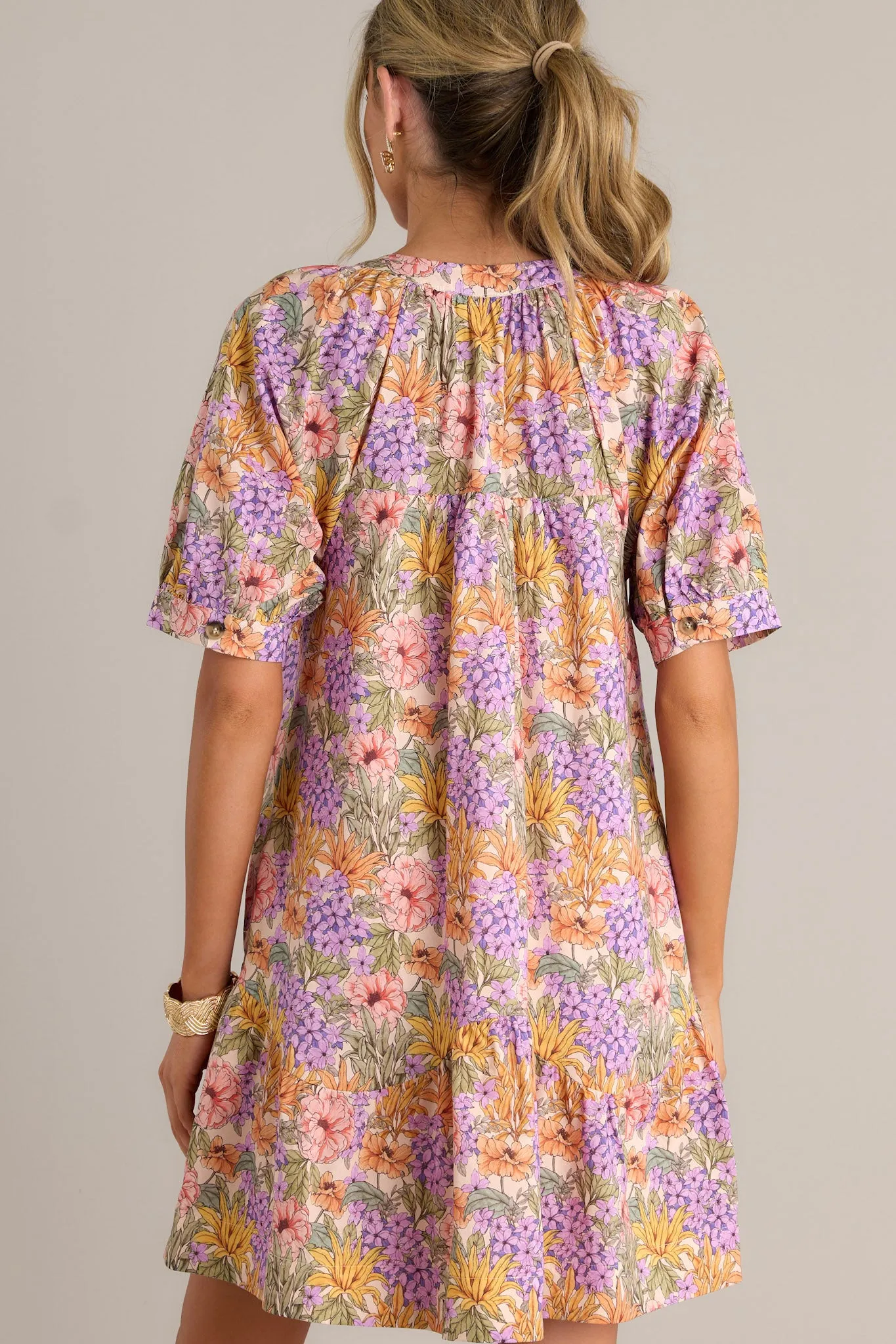 Garden Glow 100% Cotton Lavender Mini Shirt Dress