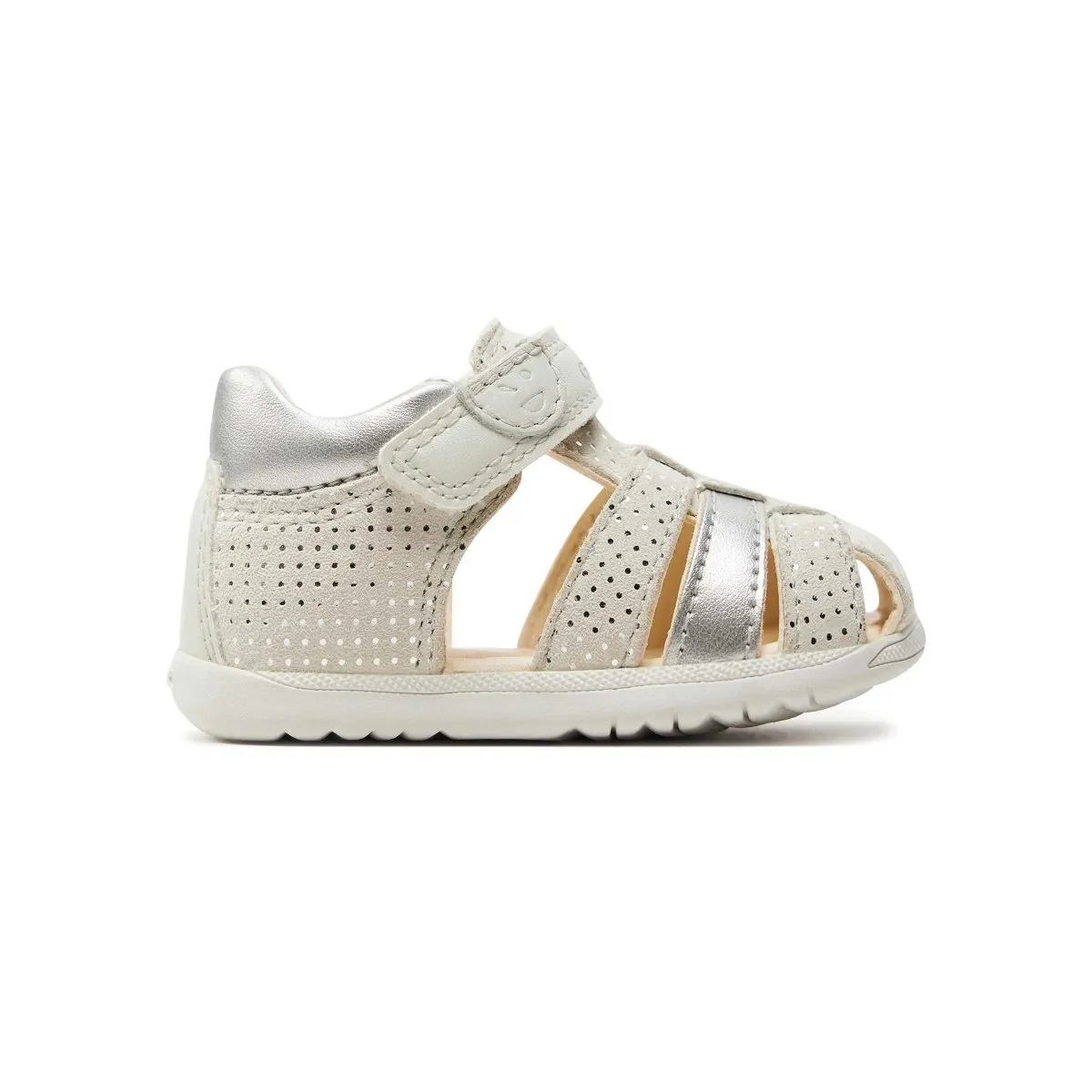 Geox Toddler's Maccia White/Leather Silver (Sizes 21-25)