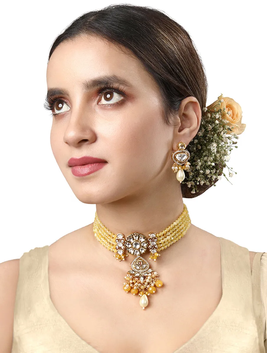 Gold Plated Kundan Choker Necklace with Agate and Onyx