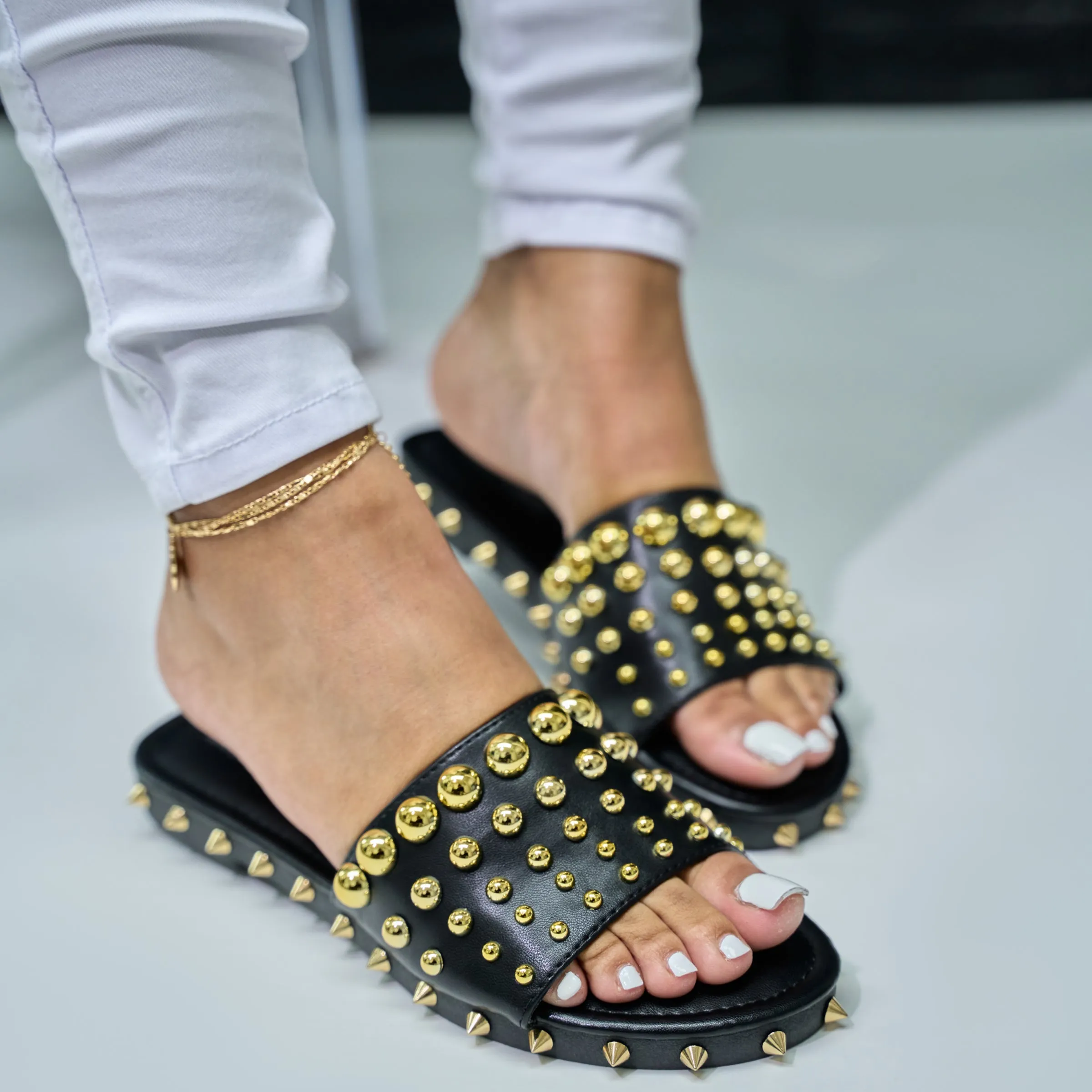 gold studded slide - zacara