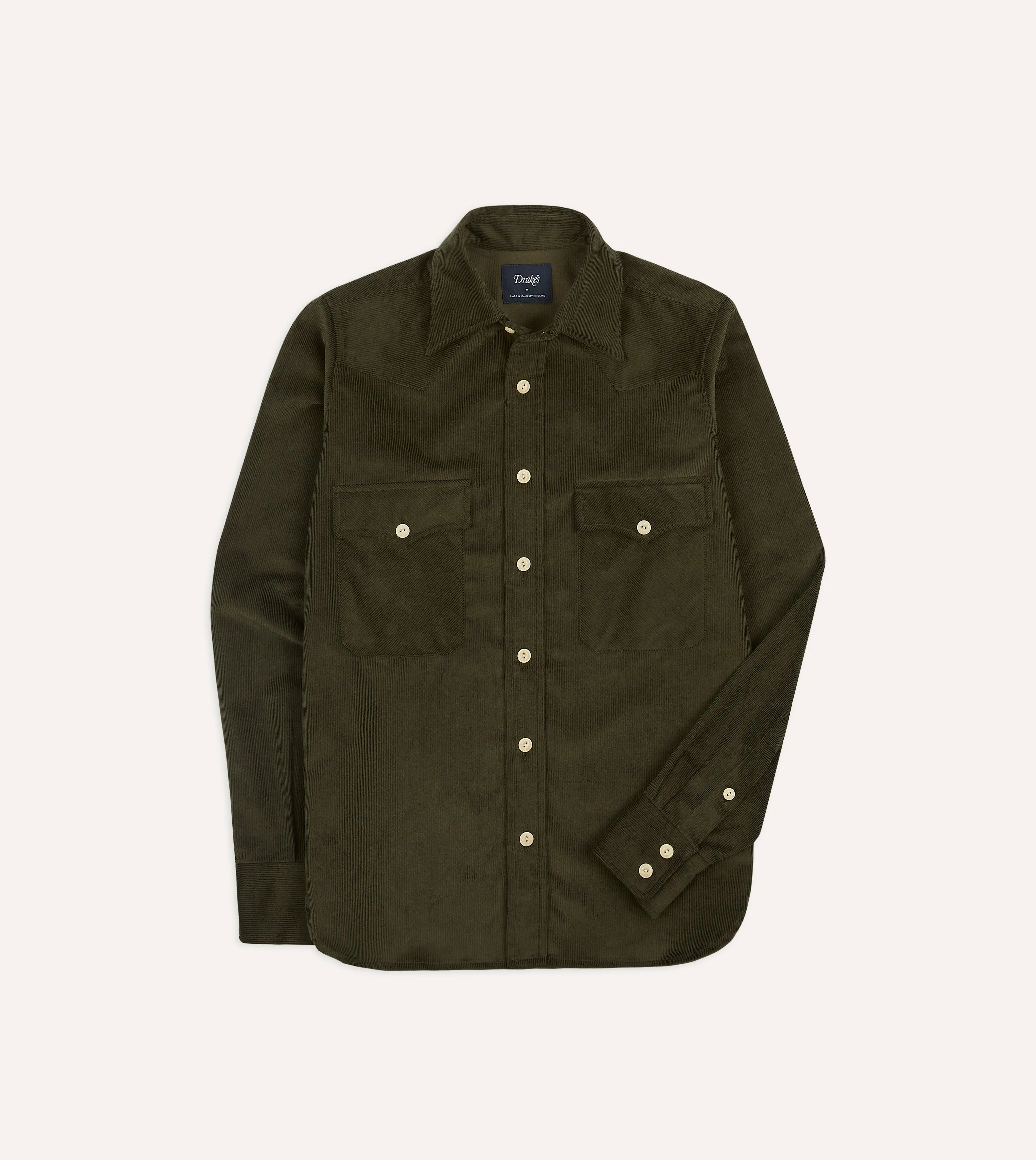 Green Corduroy Two-Pocket Western Shirt