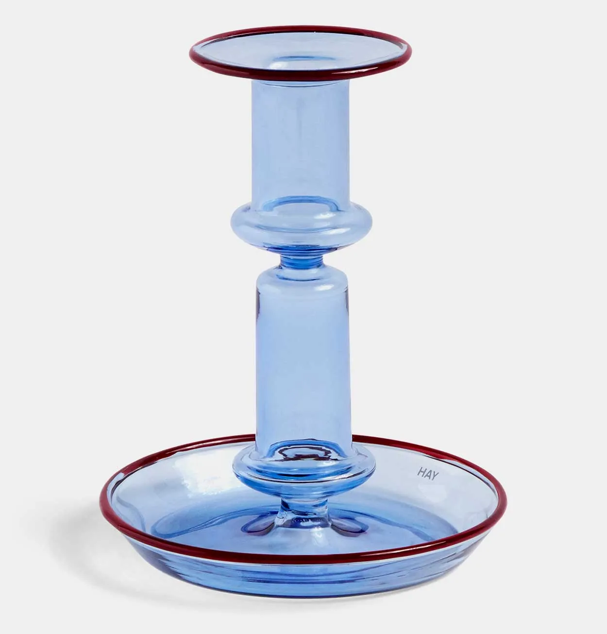 HAY Flare Candle Holder in Light Blue with Red Rim