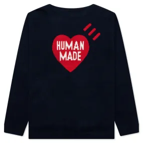 Heart Knit Sweater - Navy