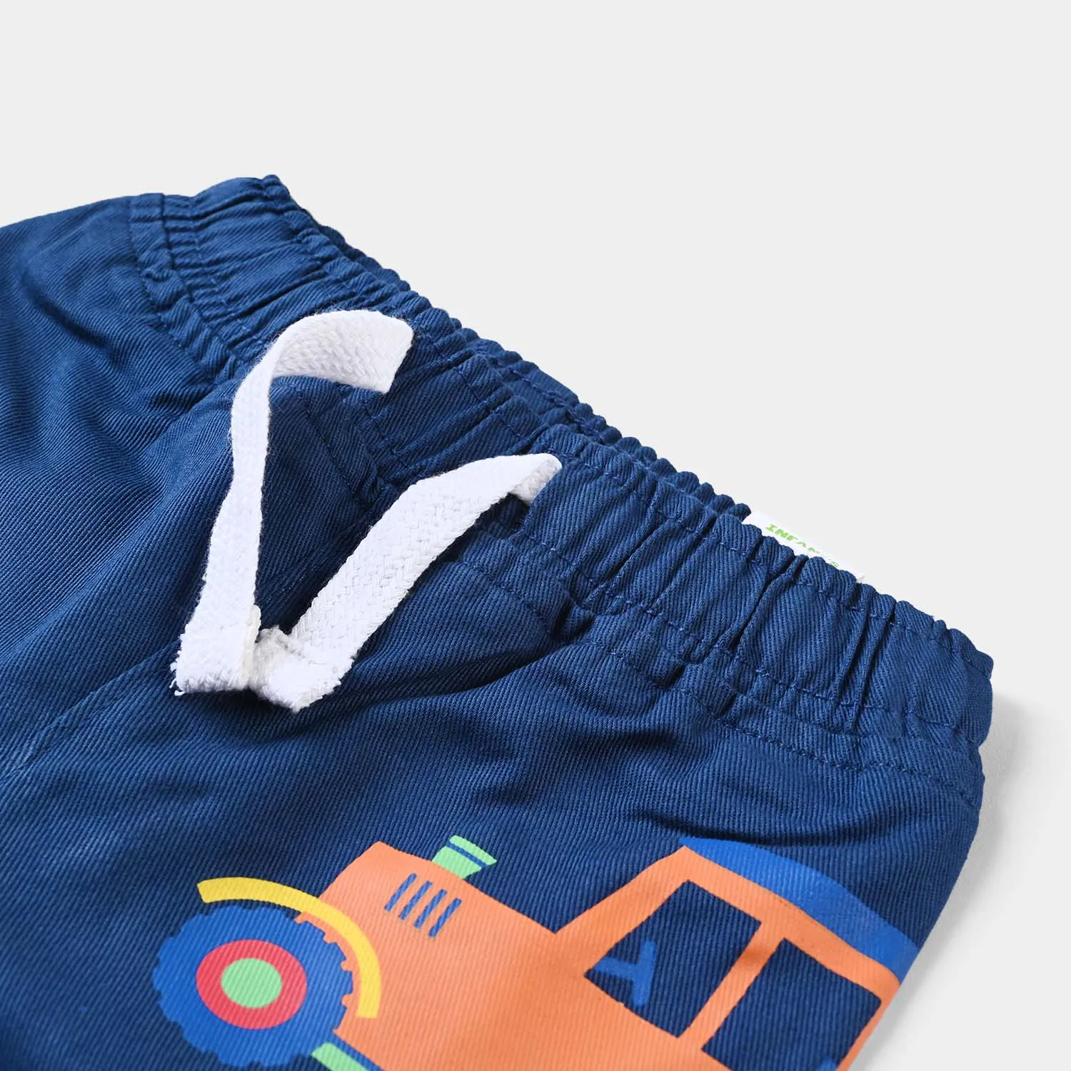 Infant Boys Cotton Twill Short Colored Trucks-NAVY