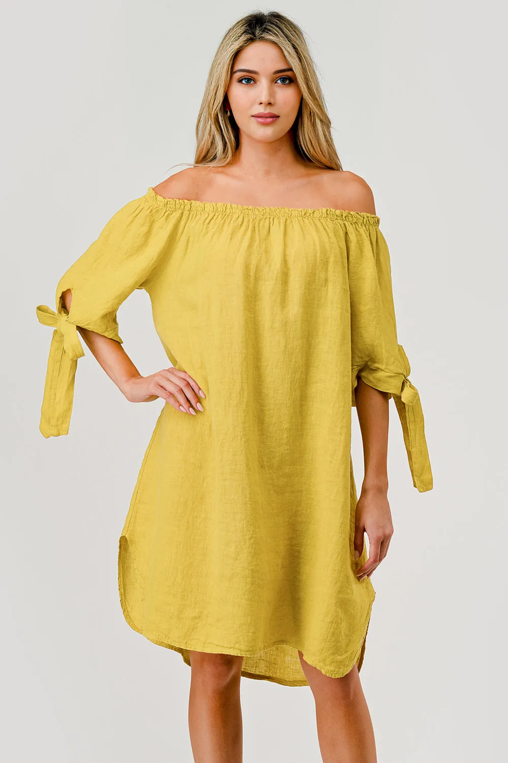 Italian Linen Off The Shoulder Dress