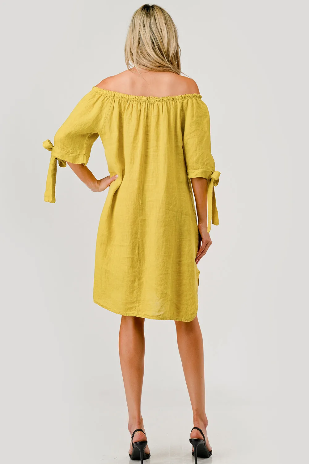 Italian Linen Off The Shoulder Dress