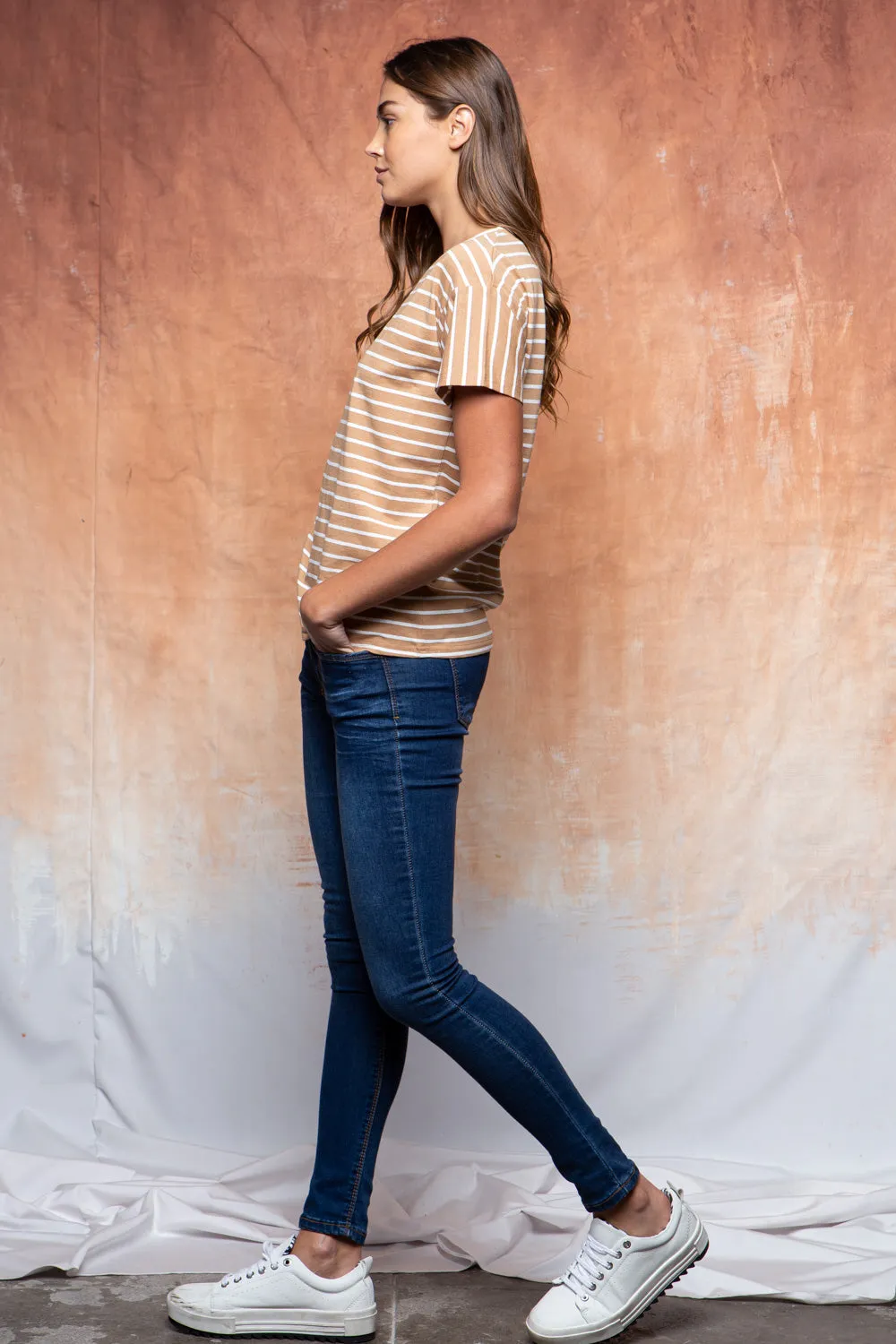 Jade Classic Stripe Tee in Camel