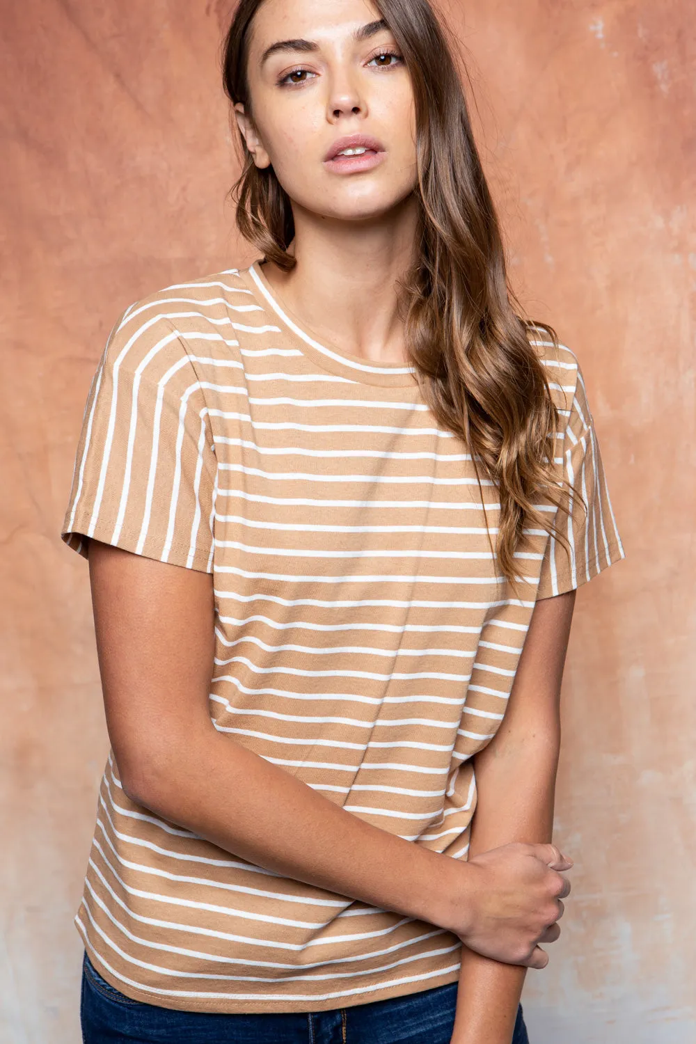 Jade Classic Stripe Tee in Camel