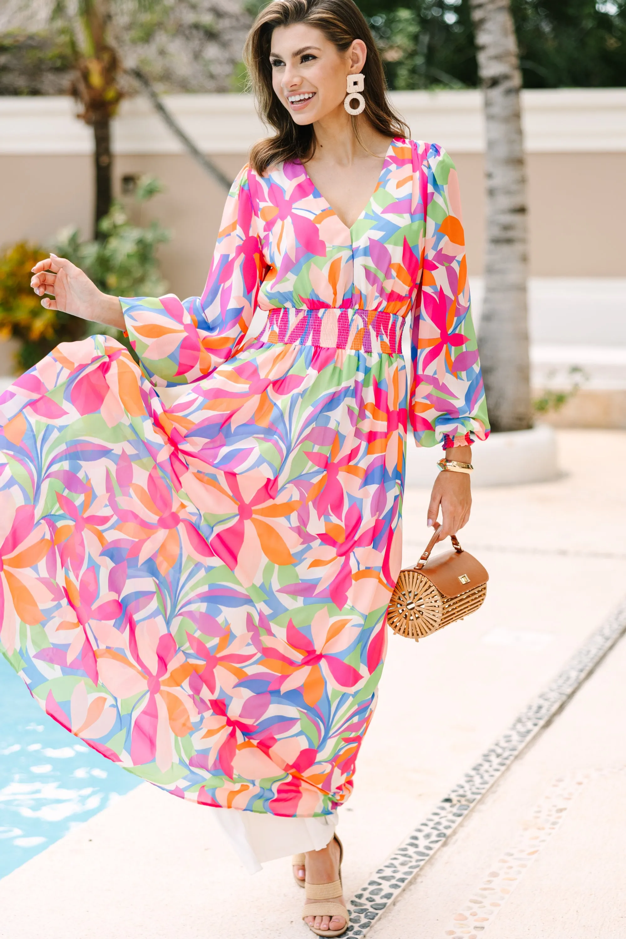 Just Imagine It Pink Abstract Maxi Dress