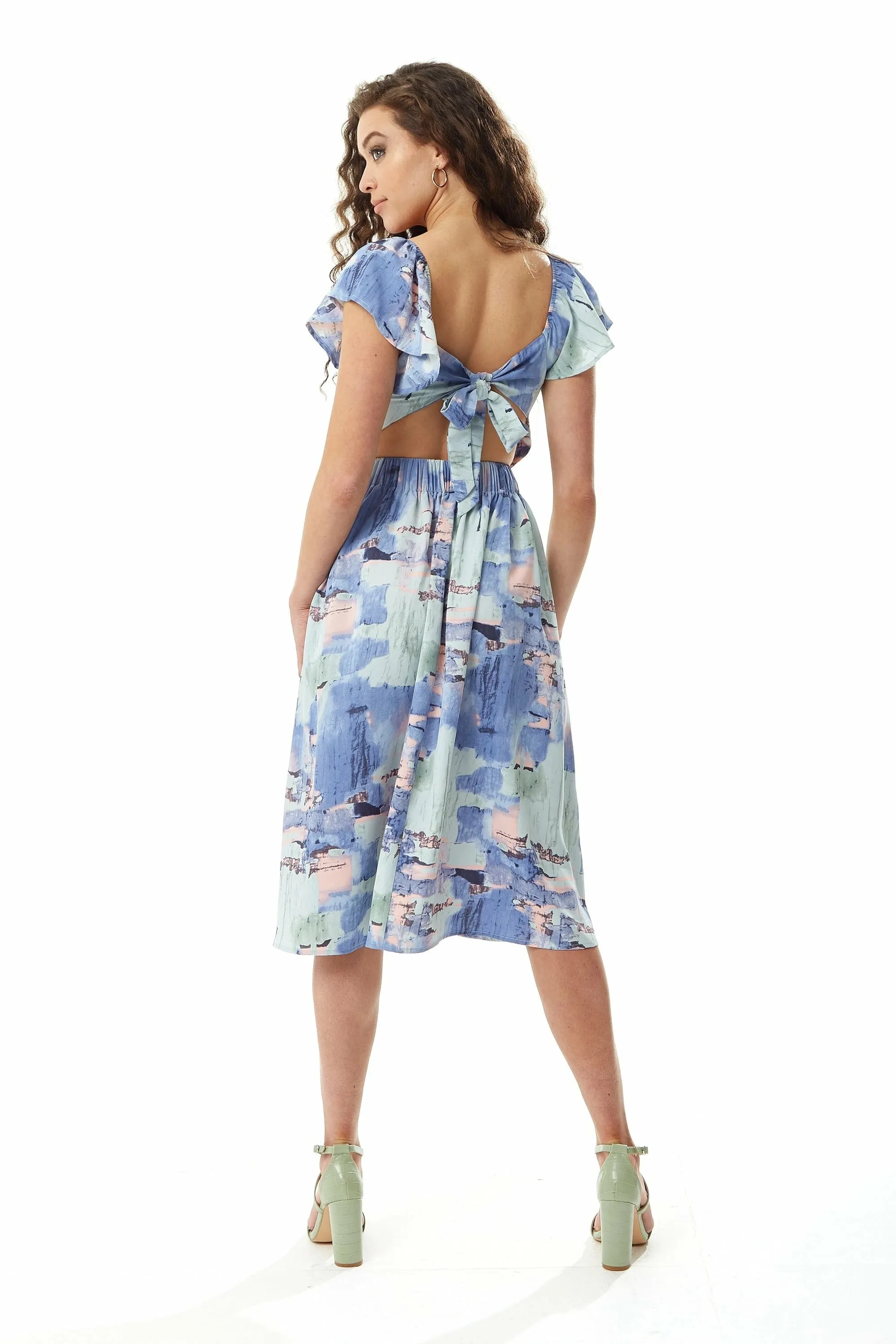 Liquorish Abstract Print Cut Out Back Midi Dress