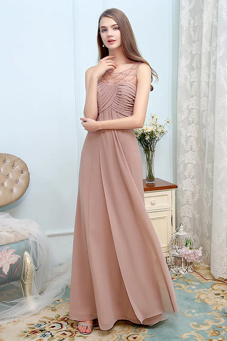 Lizbeth Natural Waist Floor Length Sleeveless Scoop A-Line/Princess Tulle Bridesmaid Dresses