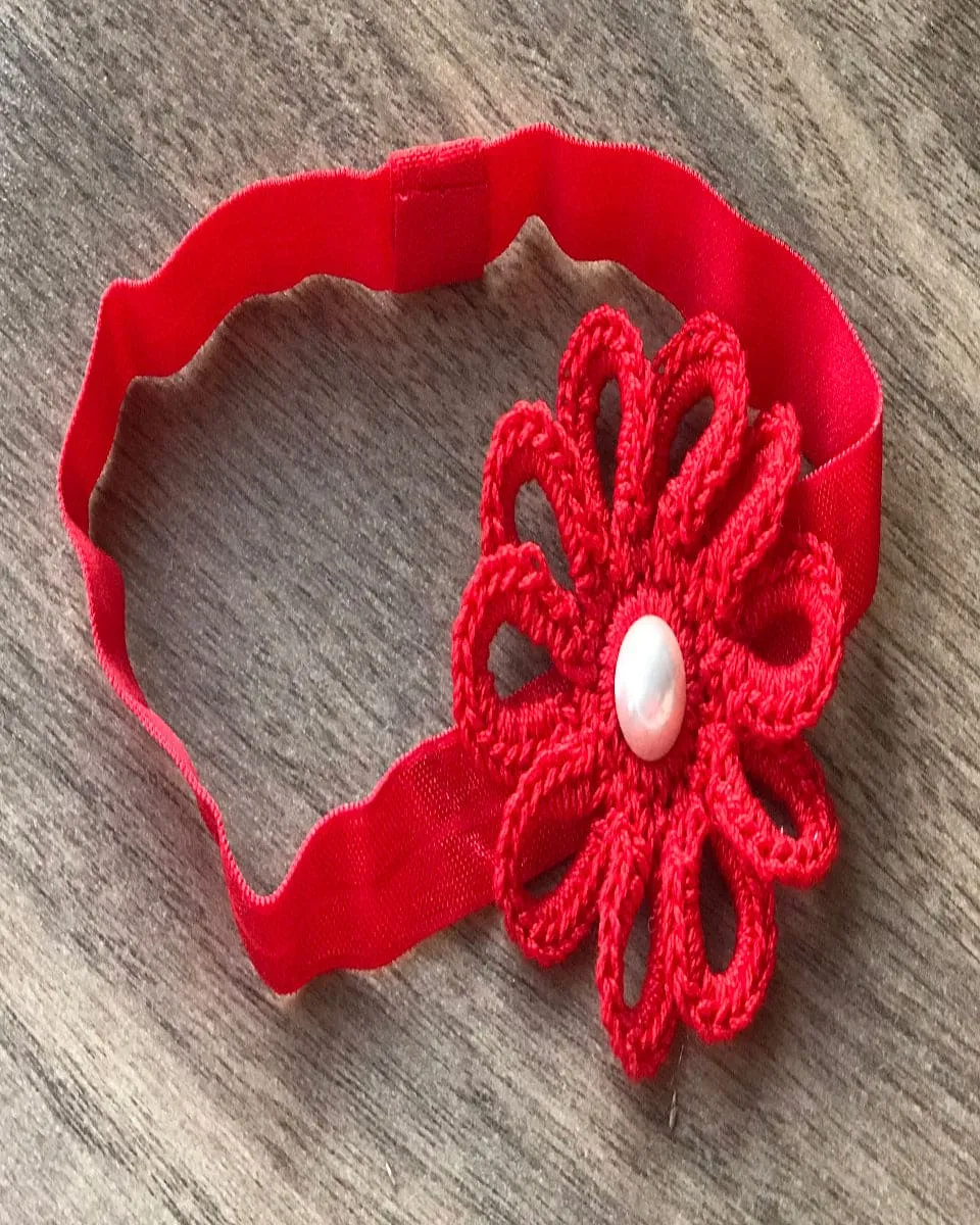 Loop Flower Elastic Hairband - Red