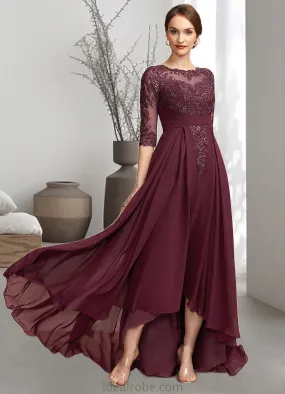 Lucille A-Line Scoop Neck Asymmetrical Chiffon Lace Mother of the Bride Dress With Ruffle Sequins STK126P0014765