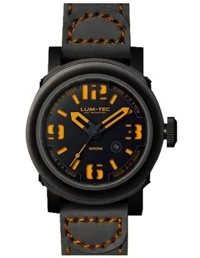 Lum-Tec Mens Abyss Automatic - Black Dial & Strap - Orange Accents - Date - 600m