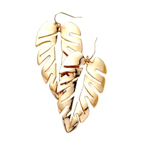 Mabel Tropical Leaf Metal Earrings Leaf Dangle Fishhook Earrings