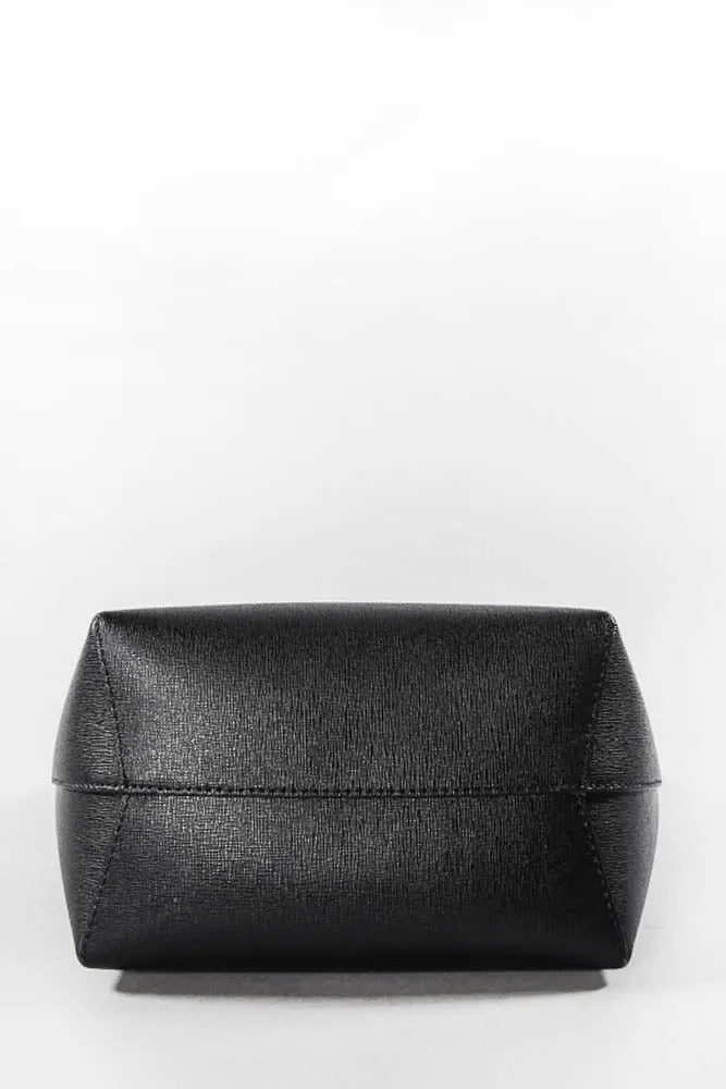 Mansur Gavriel Black Textured Leather Drawstring Bucket Bag w/ Shoulder Strap