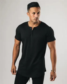 Men Henley Slim-Fit Shirt - Black