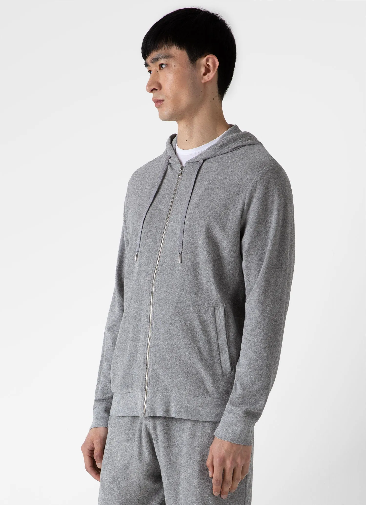 Men's Towelling Hoodie in Grey Melange