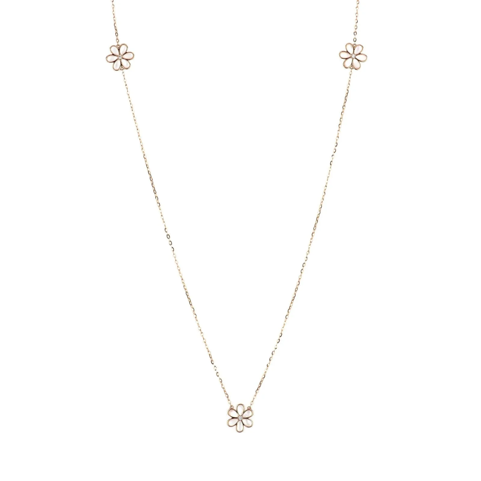 Mother of Pearl Flower with Diamonds Station Necklace