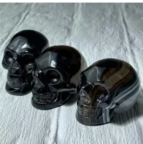 Natural Black Agate Gemstone Skull