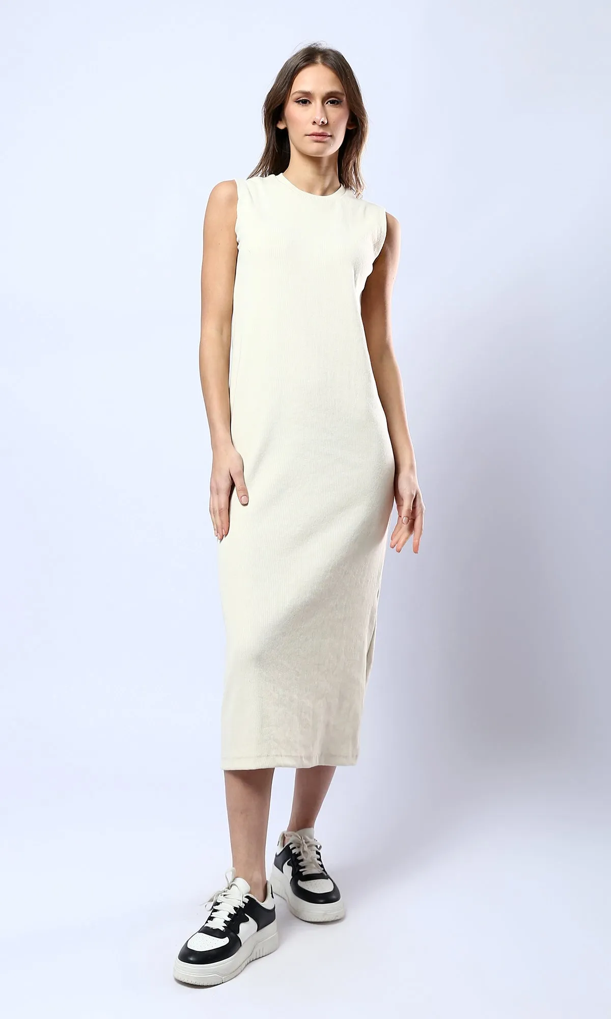 O181648 Light Beige Sleeveless Slip On Summer Bodycon Dress