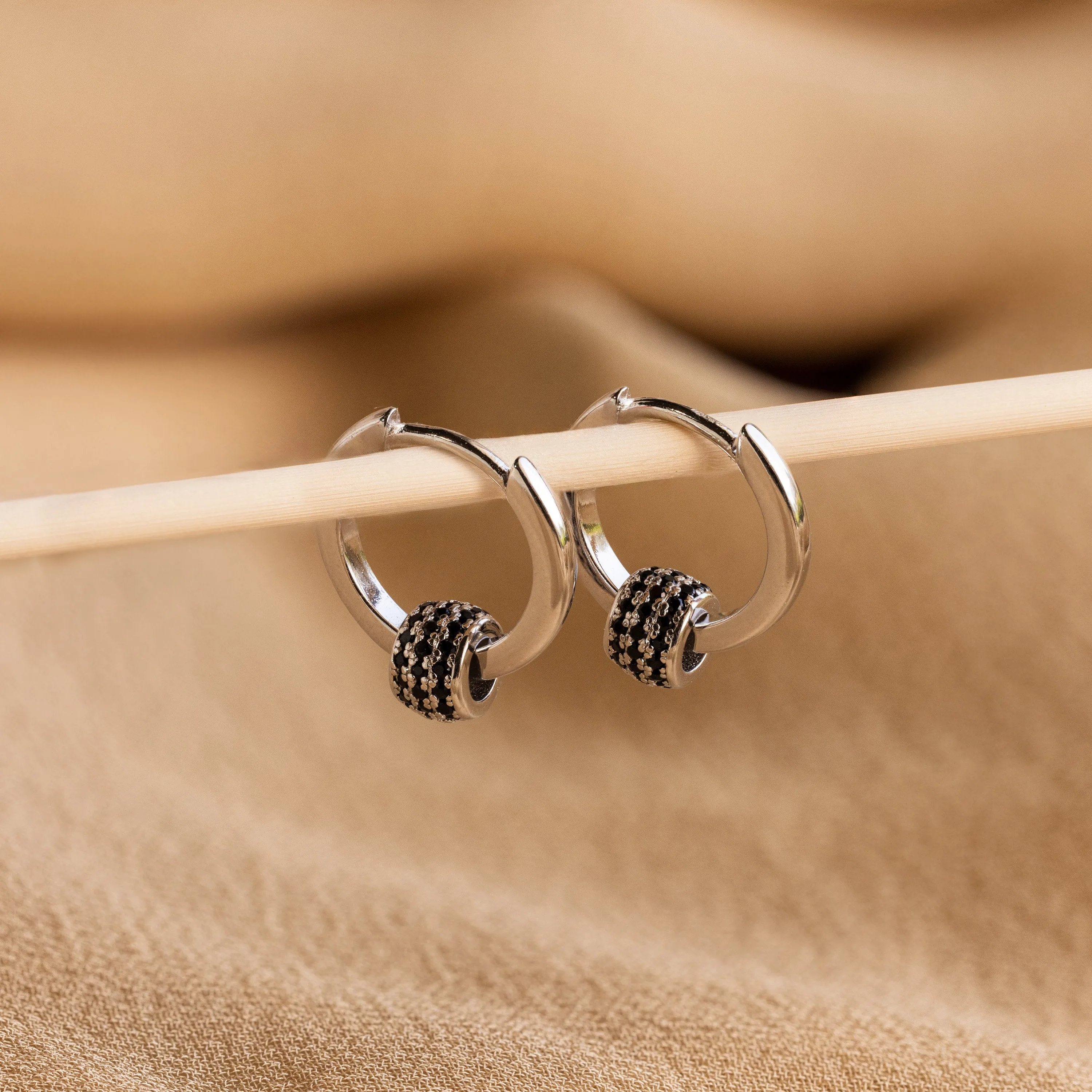 Onyx Pave Beaded Hoops