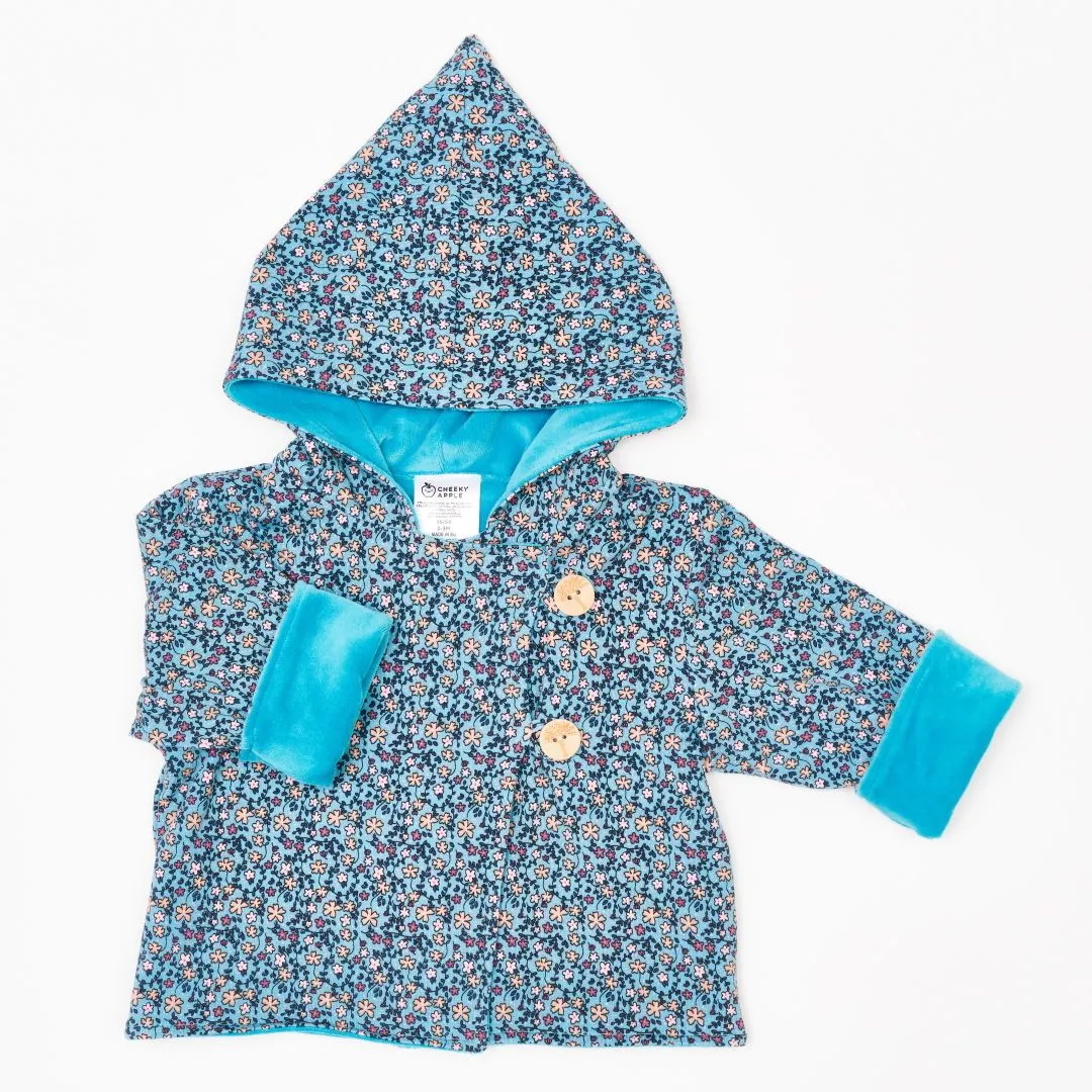 Organic reversible jacket "Missy Flower | Nicki Pagoda Blue" - 98% organic cotton, 2% elastane