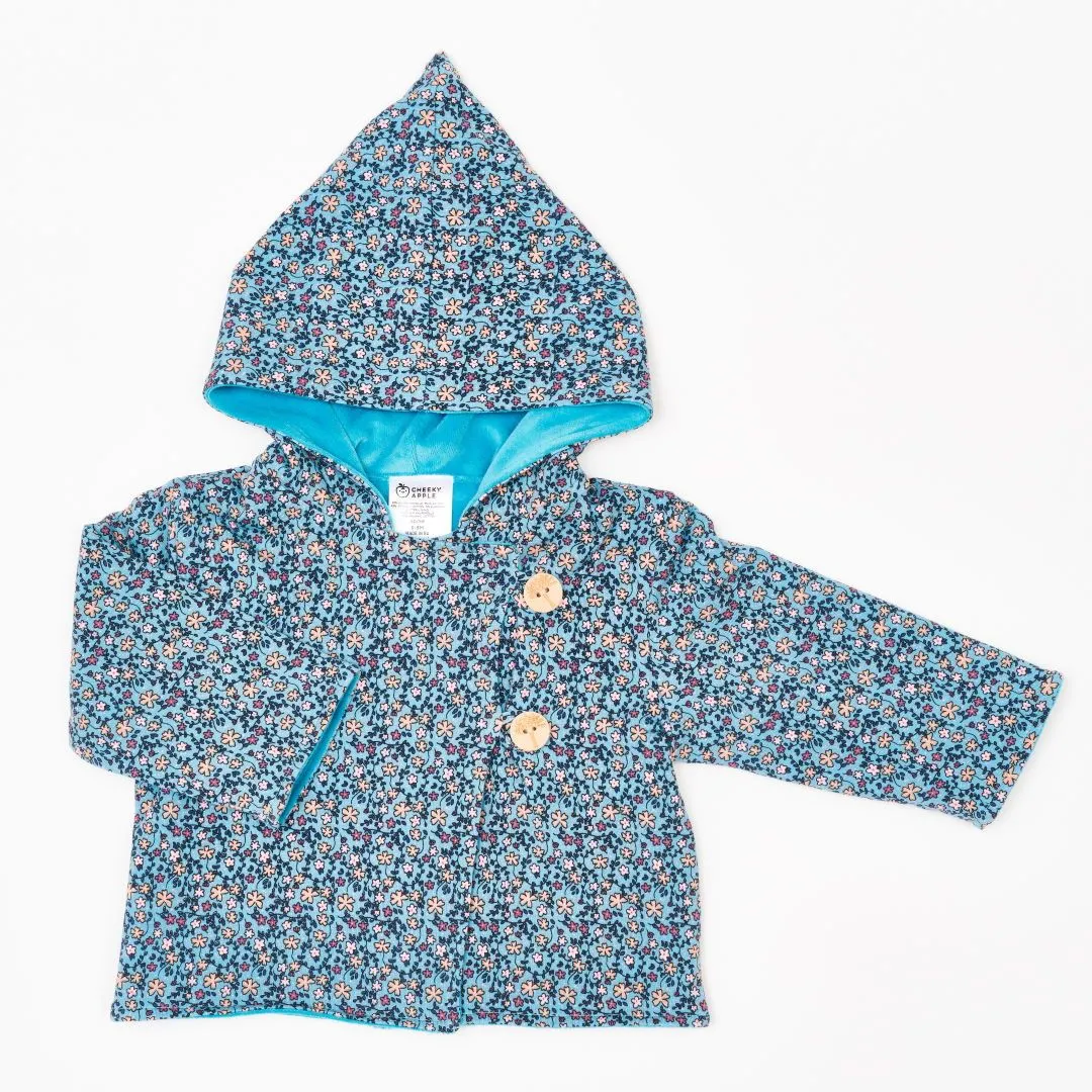 Organic reversible jacket "Missy Flower | Nicki Pagoda Blue" - 98% organic cotton, 2% elastane