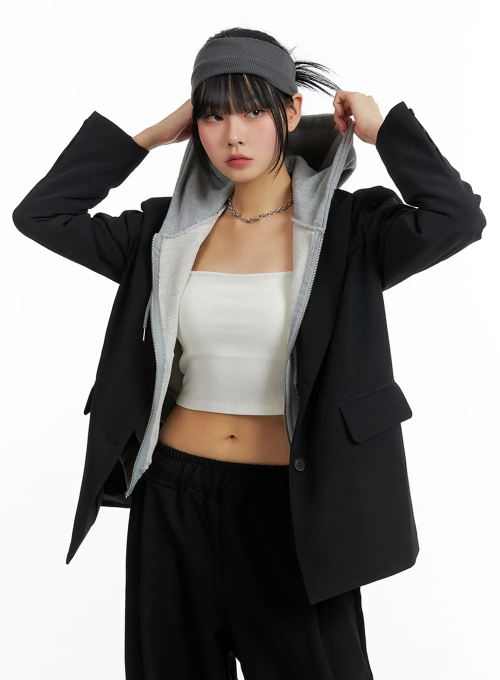 Oversized Solid Blazer Jacket IF402