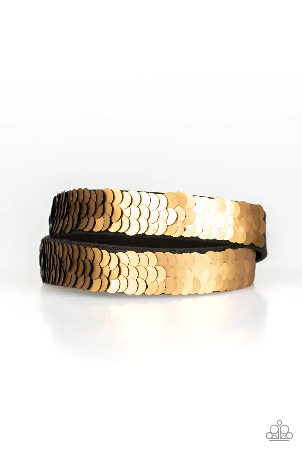 Paparazzi Accessories  - Under The SEQUINS #B71 - Gold/Black Bracelet