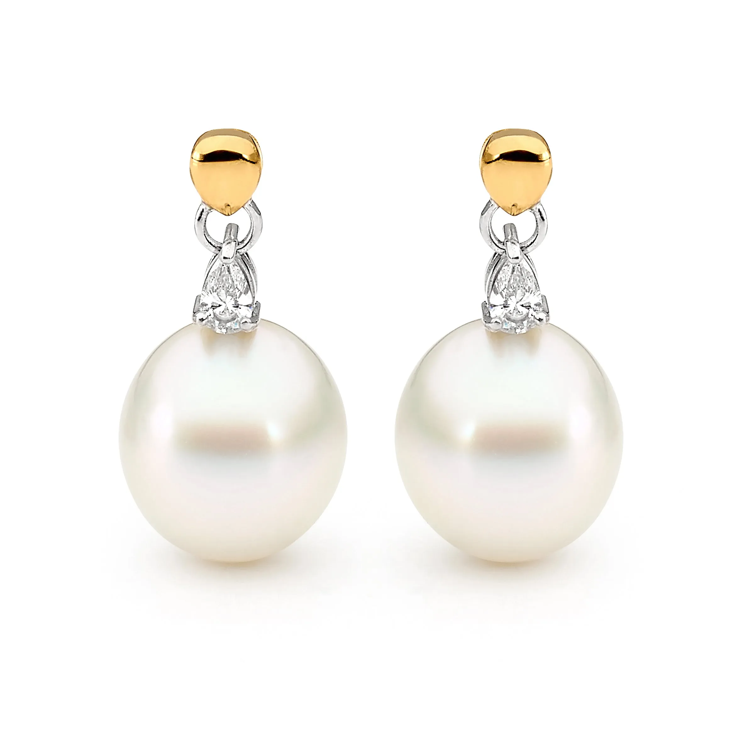 Pear shape diamond and pearl earrings